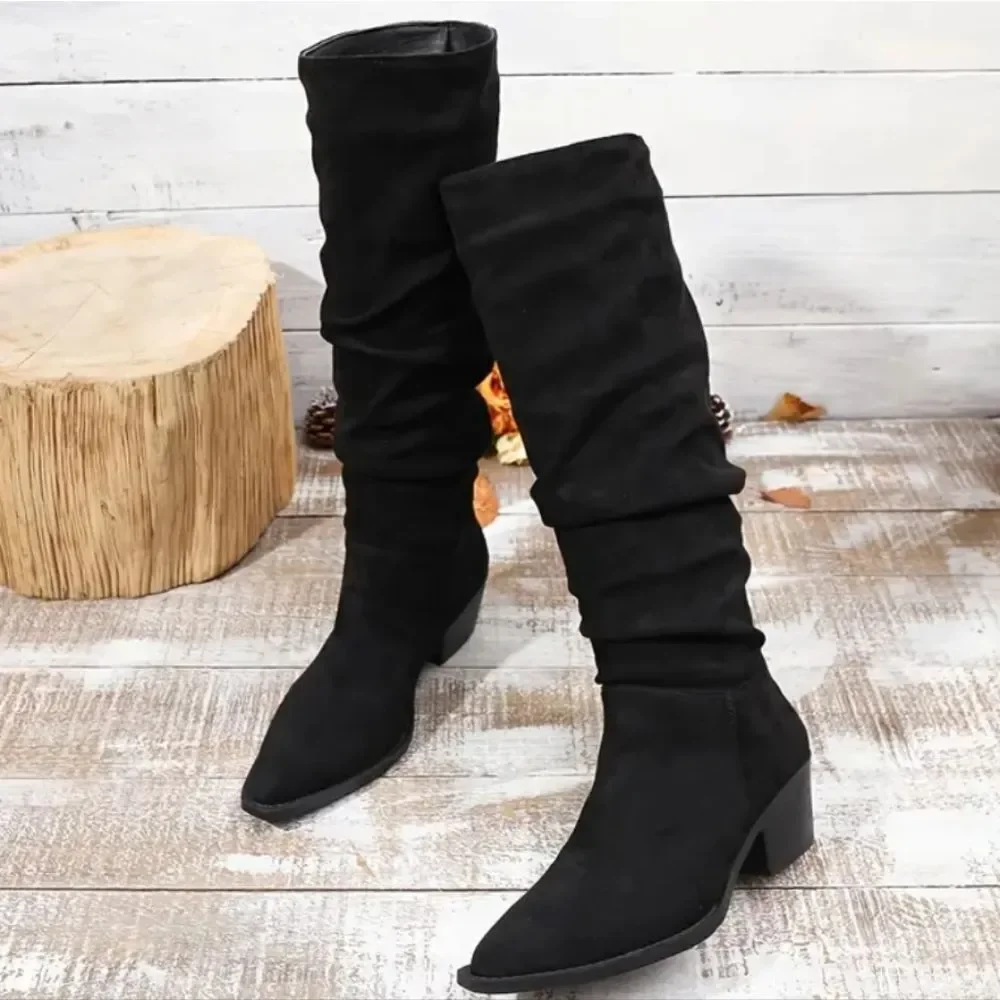 Chic knee high chunky heel boots